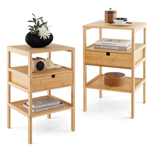 2pcs bamboo nightstand bedside - 2pcs,