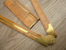 antique boxwood & brass Rabone rope guage and a ruler