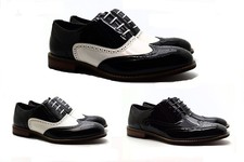 Mens Two Tone Brogue Patent Tuxedo Shiny Lace Up Formal Dress Office Party Shoes