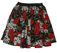 Adults Mexican Day of the Dead Skulls & Roses Halloween Fancy Dress Skater Skirt