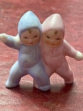Vintage Pair Of Snow Babies 2” Cake Ornament Figurine Japan Bisque