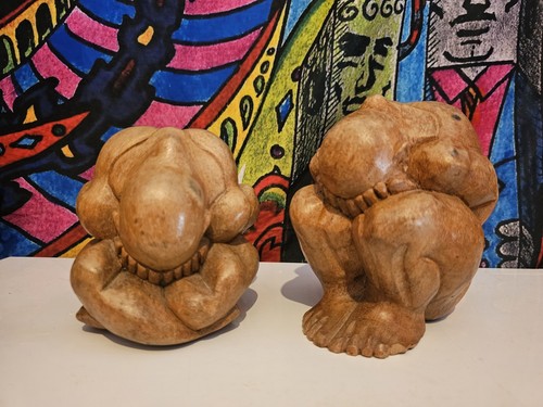 Woodem weeping buddha - buddha, pair