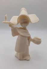 Vintage Alabaster Nun with Candle Figurine The Abbess Ornament 4.5in Tall
