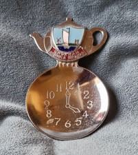 Vintage Wroxham Norfolk Broads Metal Tea Caddy Spoon Clock Face &Teapot Shape 