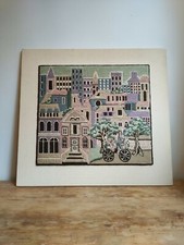 Glorafilia tapestry Vintage City Scene Pristine Mounted folk art