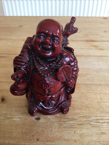 Red laughing buddha seated - red,