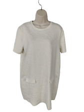 WOMENS ZARA SIZE UK LARGE CREAM SHORT SLEEVE STRETCH SUMMER EMBOSSED SHIFT DRESS