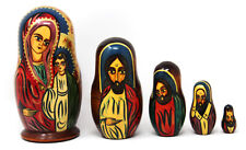 Russian Nativity Nesting Dolls Wood Hand Painted 5 Pcs Madona Child Kings Signed