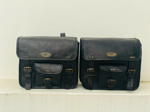 Leather motorcycle bag saddle - bag,