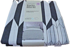Kirkton House KING Size REVERSIBLE Duvet Cover Set GEO GREY & WHITE BEDDING NEW