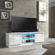 120cm Modern TV Unit | Cabinet Stand | White High Gloss Doors | Free LED