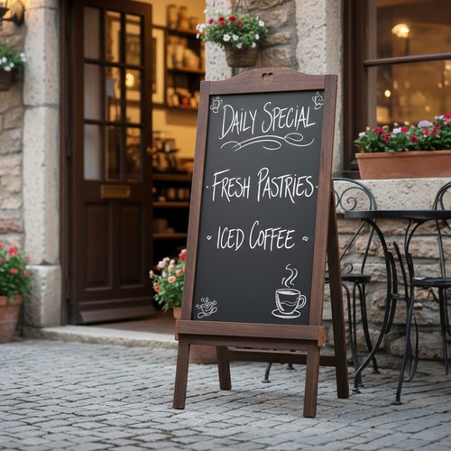 Wooden pavement sign - pavement, menu