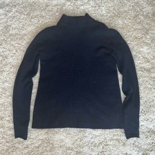 TOAST Size S/6/8 Navy Wool/30% Cashmere Button Shoulder Jumper/Long Slim Sweater