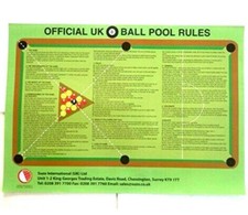 OFFICIAL UK POOL GAME RULES POSTER SHEET 8 BALL POOL TABLES ROOM 1-9 SIGN A3
