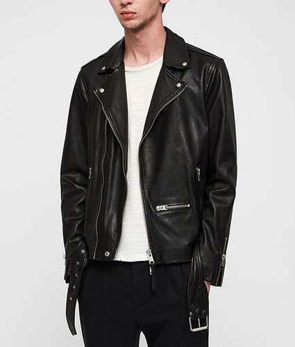 Men black biker - black, leather