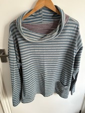 Seasalt Four Winds Reversible Top Striped EUC UK 24 Roll Neck Loose Grey Teal
