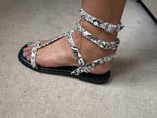 Snake print gladiator sandals Size 6 UK white silver buckles