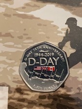 2019 Gibraltar D-Day BU Coloured Diamond Finish 50p pence Coin In Original Pack