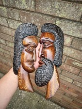 Hand Carved Wooden Jamaican Rastafarian Wall Decor Art Reggae Rasta Pair 11”