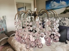 Antique Brass B22 Metal Ceiling Rose Pendant & Custom Made pink/Clear Shade