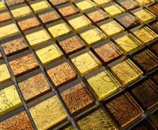 New Luxury Copper Gold Brown Foil Backed Glass Square Mosaic Wall Tiles 8mm
