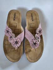 Sandals/Flip Flops Floral Design Toe Post In Purple - Size EU39 UK6