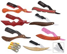 Straight Cut Throat Shaving Razor Wooden Barber Hair Salon 