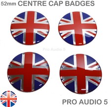Fits Mini - 4x Wheel Centre Cap Badges 52mm Red Blue Chrome - Union Jack GB UK,