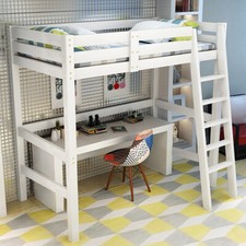 3FT White Pine Wooden High Sleeper Cabin Frame Bunk Bed Kid Children Single Beds
