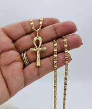 Gold ankh necklace 3mm scroll - ankh,