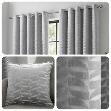 Curtina KENDAL Silver Geometric Jacquard Eyelet Curtains & Cushions