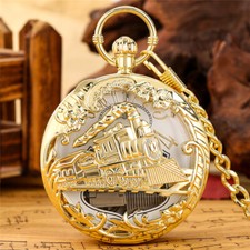 Steam Train Quartz Movement Pocket Watch with a Music Box Gifts for Women Men