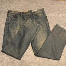 RJR John Rocha Jeans Mens W38 L32 Blue Button Fly Straight Denim Distressed Look