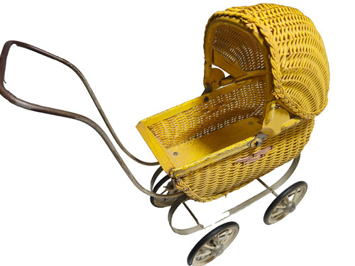 Vintage wicker doll - wicker, pram