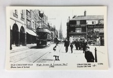 VINTAGE POSTCARD DERBYSHIRE CHESTERFIELD HIGH STREET TRAMCAR UNPOSTED RP #S8