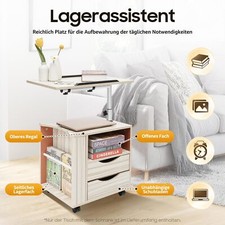 Mobile Swivel Bedside Table Cabinet Nightstand Storage Bedroom wheels Adjustable