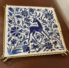 Trivet Ceramic Brass Vintage