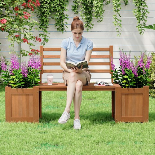 Wood planter box with bench - wood,