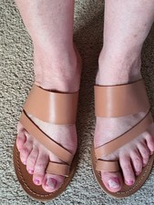 Top Shop Tan Leather Toe Post Sandal Size 38 Used Still Got Plenty Of Wear Left