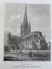 ENGRAVING NORWICH CATHEDRAL NORFOLK 1818 Drawn & ENGRAVED By T Higham
