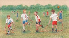 KIDS PLAYING IN PLAYGROUND SKIPPING Drawing SIGNED BKA