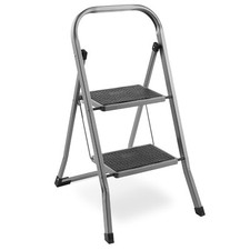 2 Step Steel Ladder - VonHaus Step Ladder with Anti Slip Feet & Foldable Design