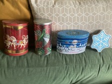 Collection Vintage Christmas Tins Clockwork Carousel, Bird, Santa Sleigh, Star