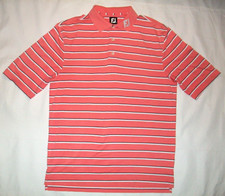 Footjoy Short Sleeved Polo Shirt in Peach with White/ Black Stripes Size L