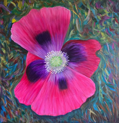 Poppy flower acrylic painting - flower acrylic,