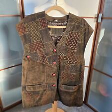 Vintage suede Waistcoat Vest patchwork womens brown size 14 16 western hippie