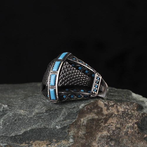 Turquoise men silver ring - turquoise,
