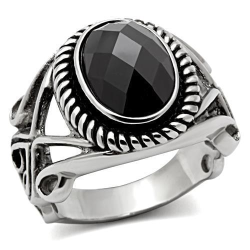 Mens black ring signet jet - , cz