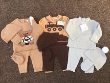 Bundle of newborn baby boys warm winter knitted clothes outfit set NB 0-3 months