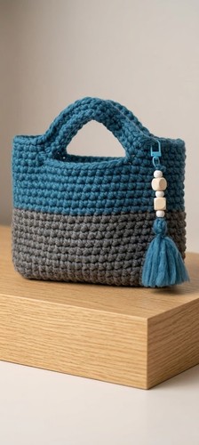 Handmade crochet handbag blue - handmade,